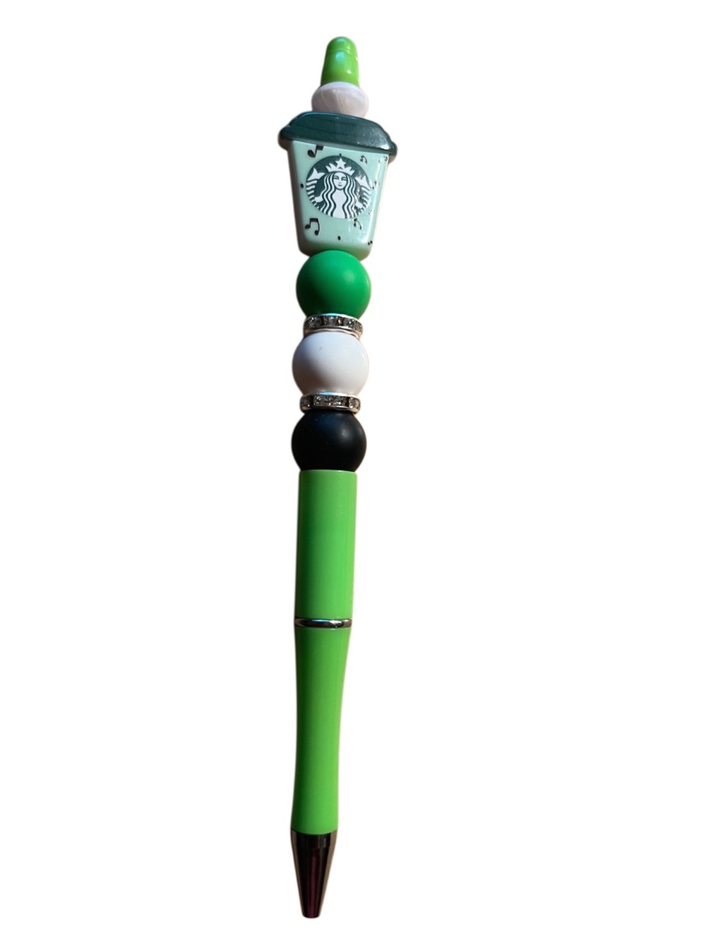 Starbucks-Inspired Green Beaded Decorative Handmade Pen
